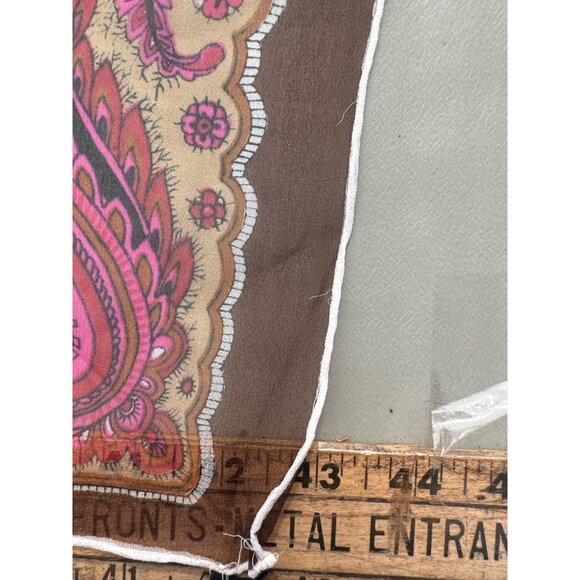 Chiffon Vintage Floral Paisley Scarf 22 Inches Square Pink & Brown Boho Japan - Picture 4 of 5